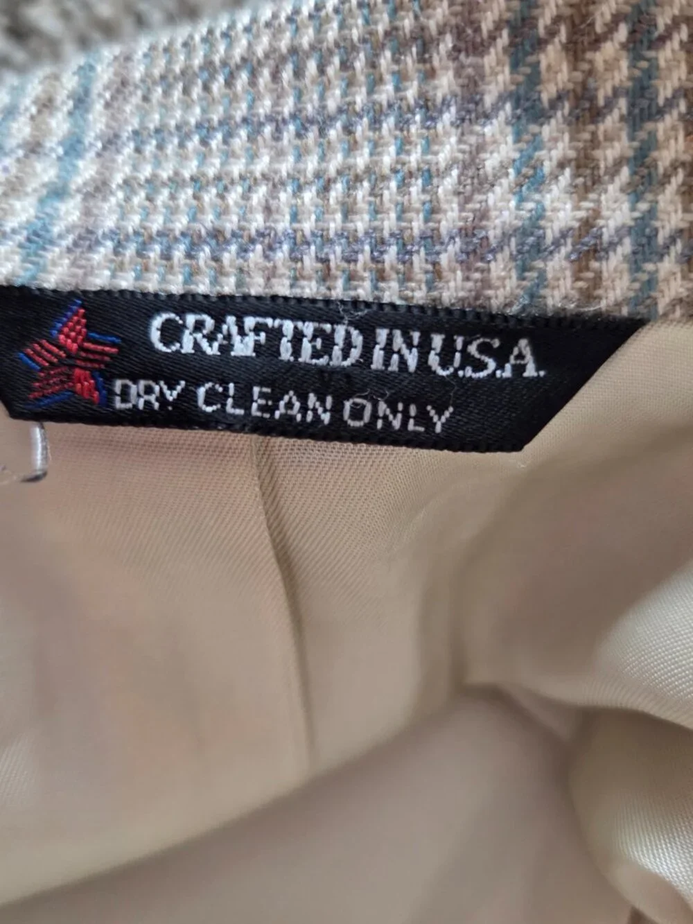 Vintage Orvis Blazer Mens 44R Tan Blue Wool Tweed Houndstooth Check USA Made